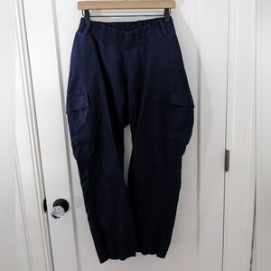 GAP Maternity Pants Women's Size XLarge Navy Blue Linen Blend Cargo Pockets